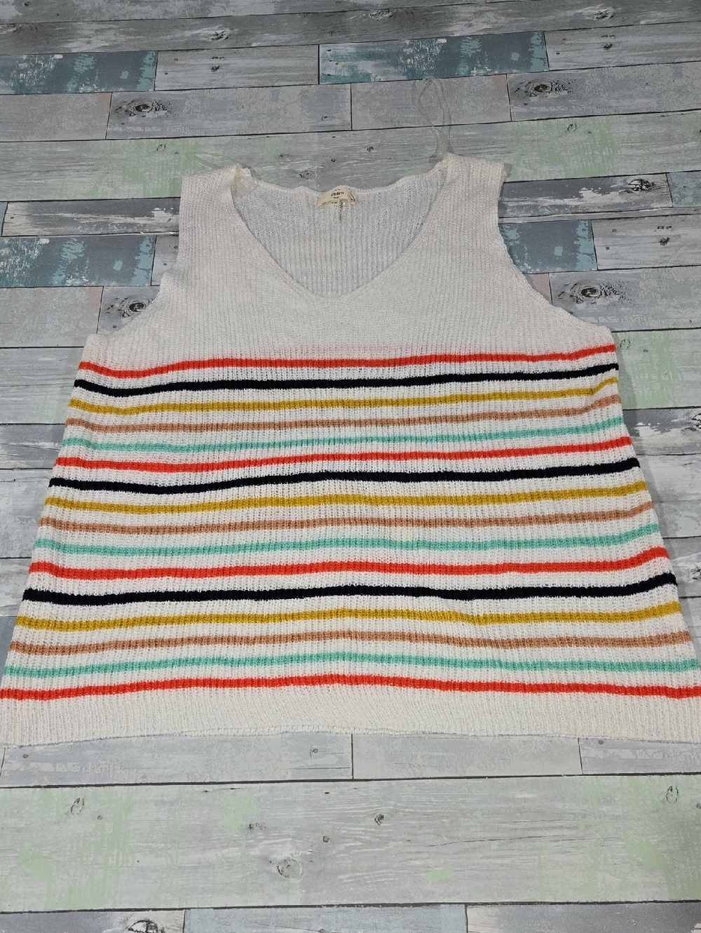 Entro White Striped V-Neck Knit Sweater Tank Sx 1XL